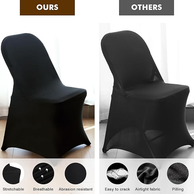 Fixwal 100 Pcs Black Folding Chair Cover, Spandex Stretch Covers Ideal for Wedding, Party, Dining, Business Meeting, Banquet, Universal Fitted Washable Slipcover