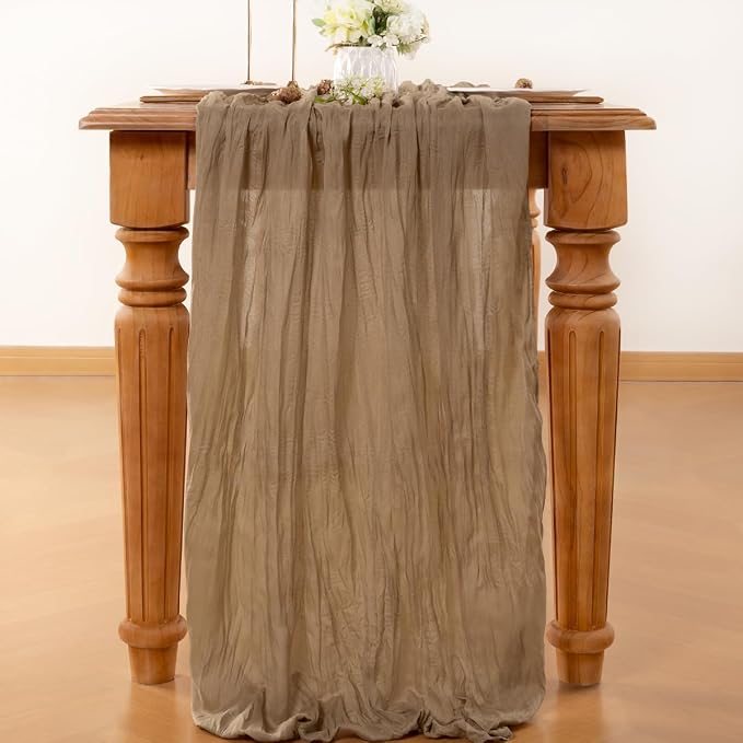 LINXTAR Nude Cheesecloth Table Runner 160 Inches 14Ft Gauze Summer Boho Table Runner for Wedding Tea Party Baby Shower Bridal Birthday Home Decoration