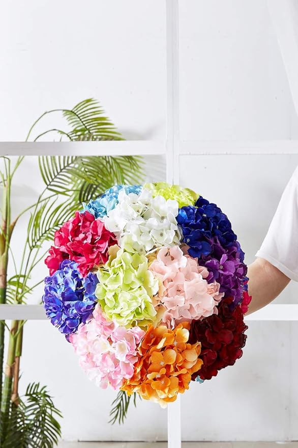 Artificial Hydrangea Flower 10 Heads Lavender Hydrangea Silk Flowers Head for Wedding Centerpieces Bouquets DIY Floral Decor Home Decoration with Long Stems