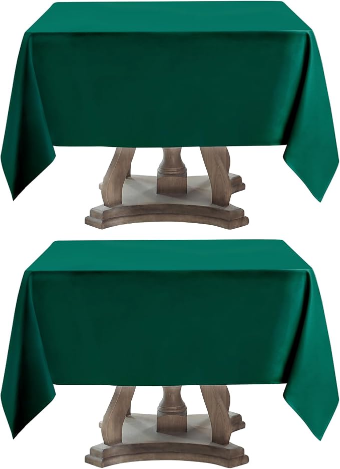 Square Tablecloth 52 x 52 Inch Dark Green Polyester Stain-Wrinkle Resistant Washable Table Cloths for Holiday, Buffet Parties, and Wedding 2 Pack