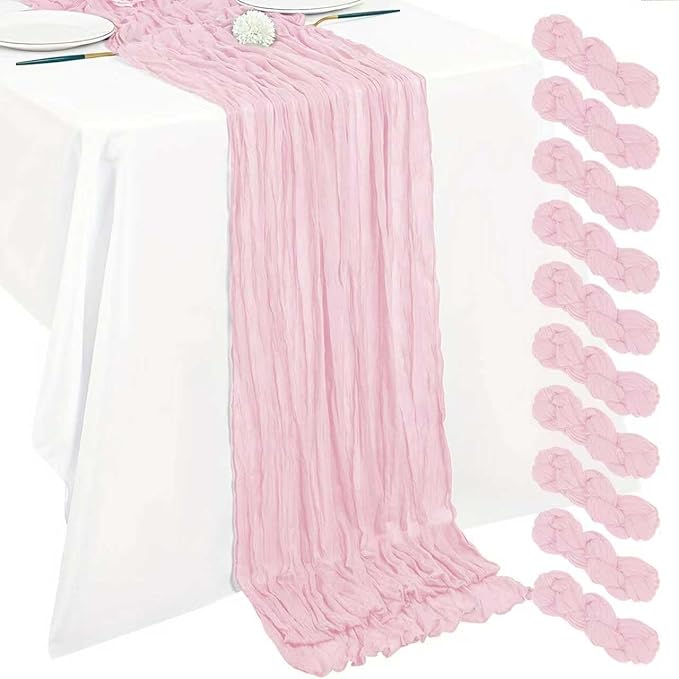 Cheesecloth Table Runner 10ft Rustic Gauze Cheese Cloth 35 x 120 Inches Long for Christmas Wedding Bridal Baby Shower Birthday Table Decorations (Dusty Pink, 10 Pack-10FT)
