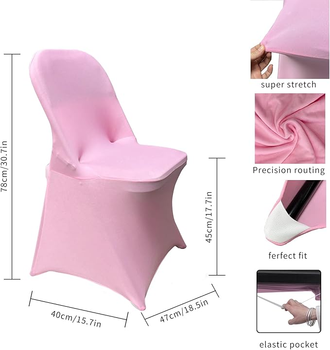 HAINARverS Folding Chair Covers for Wedding, 10pcs Stretch Spandex Washable Fabric Chair Cover, Decoration Chair Cover for Wedding, Party, Banquet, Birthday, Conference, Event(Pink, 10 PCS)