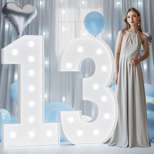 4FT Marquee Light Up Numbers, Marquee Numbers 4 Feet Tall with Cool White Light, Number 13 Light Up Number for Party 13th Birthday Anniversary Decorations