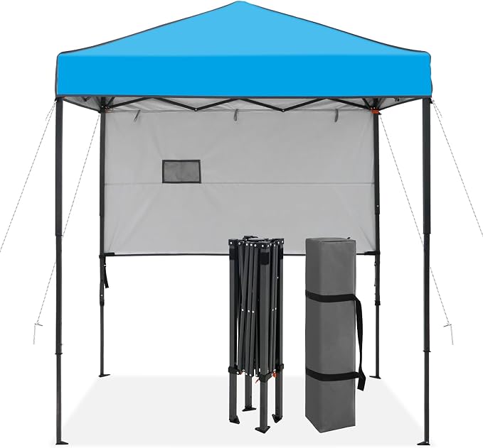6x4 Pop Up Canopy Tent with Half Wall Panel, Instant Portable Beach Canopy, Outdoor Tent with Carry Bag for Camping, Sports, Tailgating, Events, Light Blue