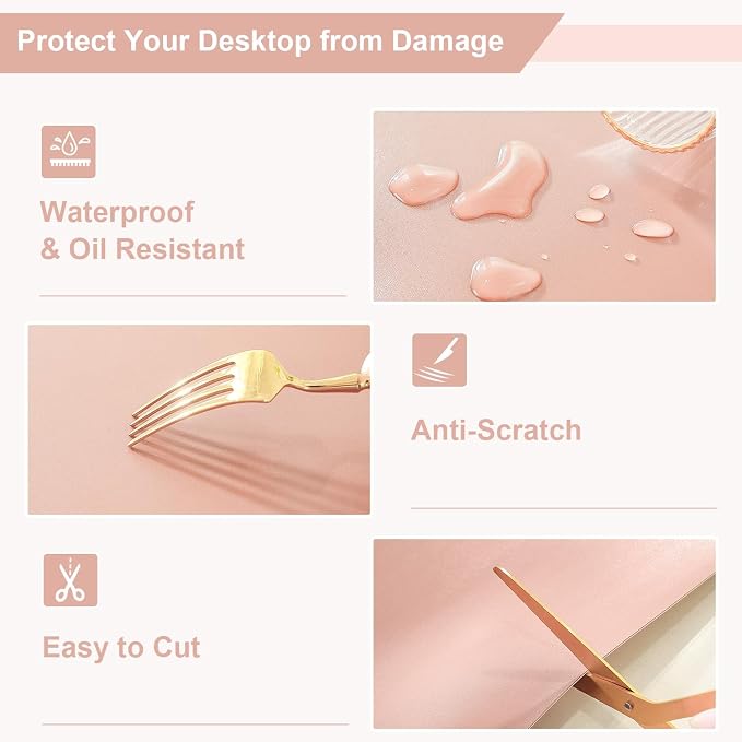 OstepDecor Pink Table Cover Protector 24 x 48 Inch, 1.5mm Thick Plastic Table Cover, Dining Table Protector Pad, Waterproof & Easy Cleaning PVC Desk Mat for Dresser, Coffee & Kitchen Wooden Tabletop