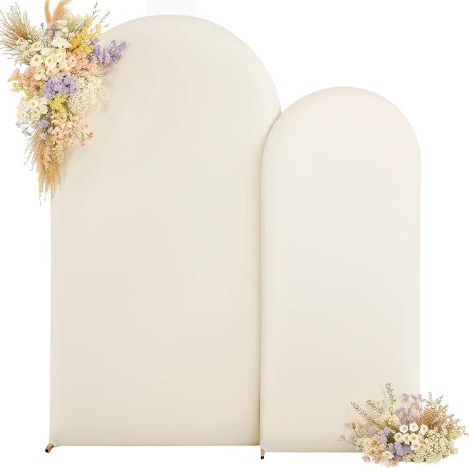 Beige Arch Covers 7.2FT and 6FT Wedding Arch Backdrop Covers Set of 2 Stretchy Spandex Back Drop Covers for Baby Shower Birthday Graduation Party Girls Bridal Decor Balloon Arch Photo Booth Background