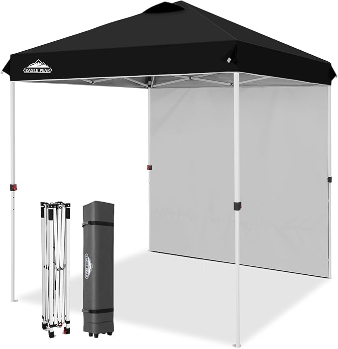 EAGLE PEAK Commercial Canopy 6.6x6.6 Pop Up Canopy Tent with 1 Sidewall, Easy Setup Heavy Duty Instant Event Shelter for Vendors & Markets, Outdoor Sun Shade, Black