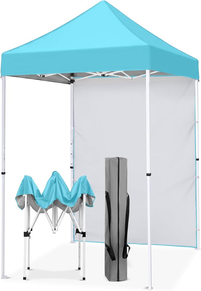 EAGLE PEAK Pop up Canopy 5x5, Outdoor Portable Canopy Tent with One Removable Sunwall, Carry Bag Included, Light Blue