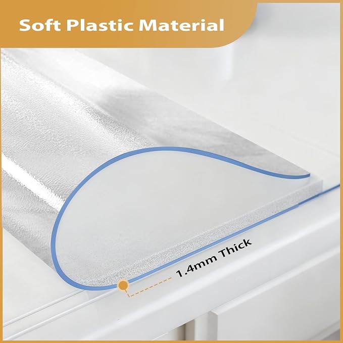 30x48in Frosted PVC Table Protector 1.4mm Waterproof Pad | Clear Desk Cover, Clear Desk Mat, Table Cover Tablecloth Protector Rectangle, Table Protector for Dining Room Table