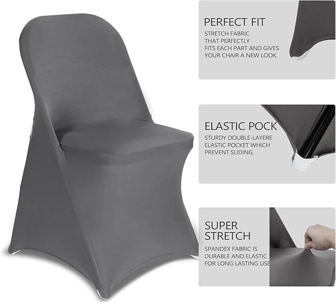 HAINARverS Folding Chair Covers for Wedding, 10pcs Stretch Spandex Washable Fabric Chair Cover, Decoration Chair Cover for Wedding, Party, Banquet, Birthday, Conference, Event(Gray, 10 PCS)