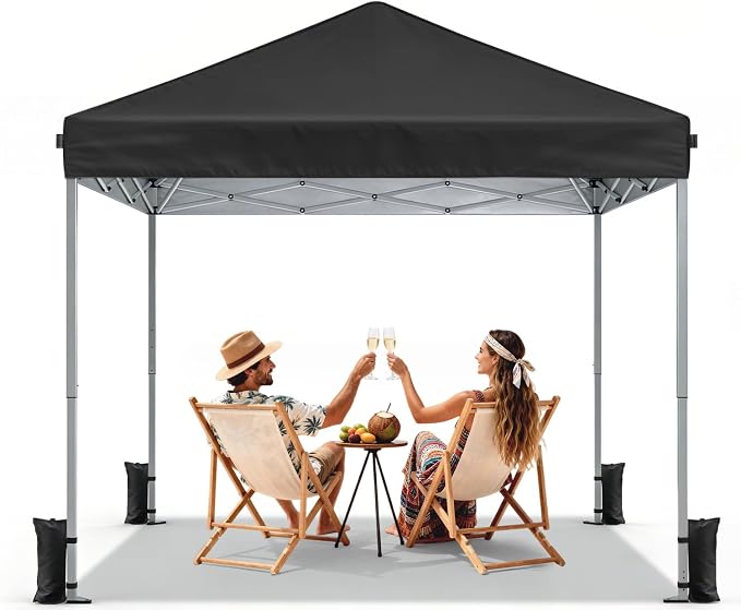 10x10 Pop Up Canopy Tent, Shade Canopy with Carry Bag, Center Lock One Push, 3 Adjustable Height, Outdoor Canopy Tents for Parties, Events & Camping - Black