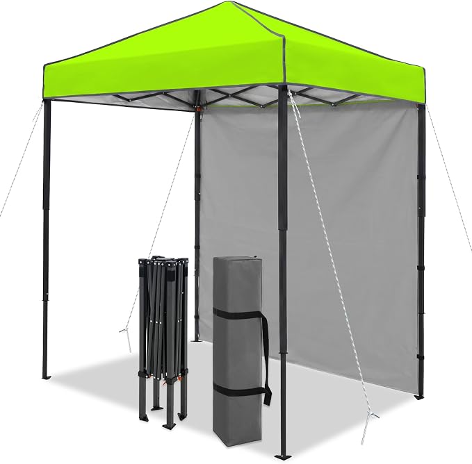 6x4 Pop Up Canopy Tent with One Wall Panel, Instant Portable Beach Canopy, Outdoor Tent with Carry Bag for Camping, Sports, Tailgating, Events, Neon Green