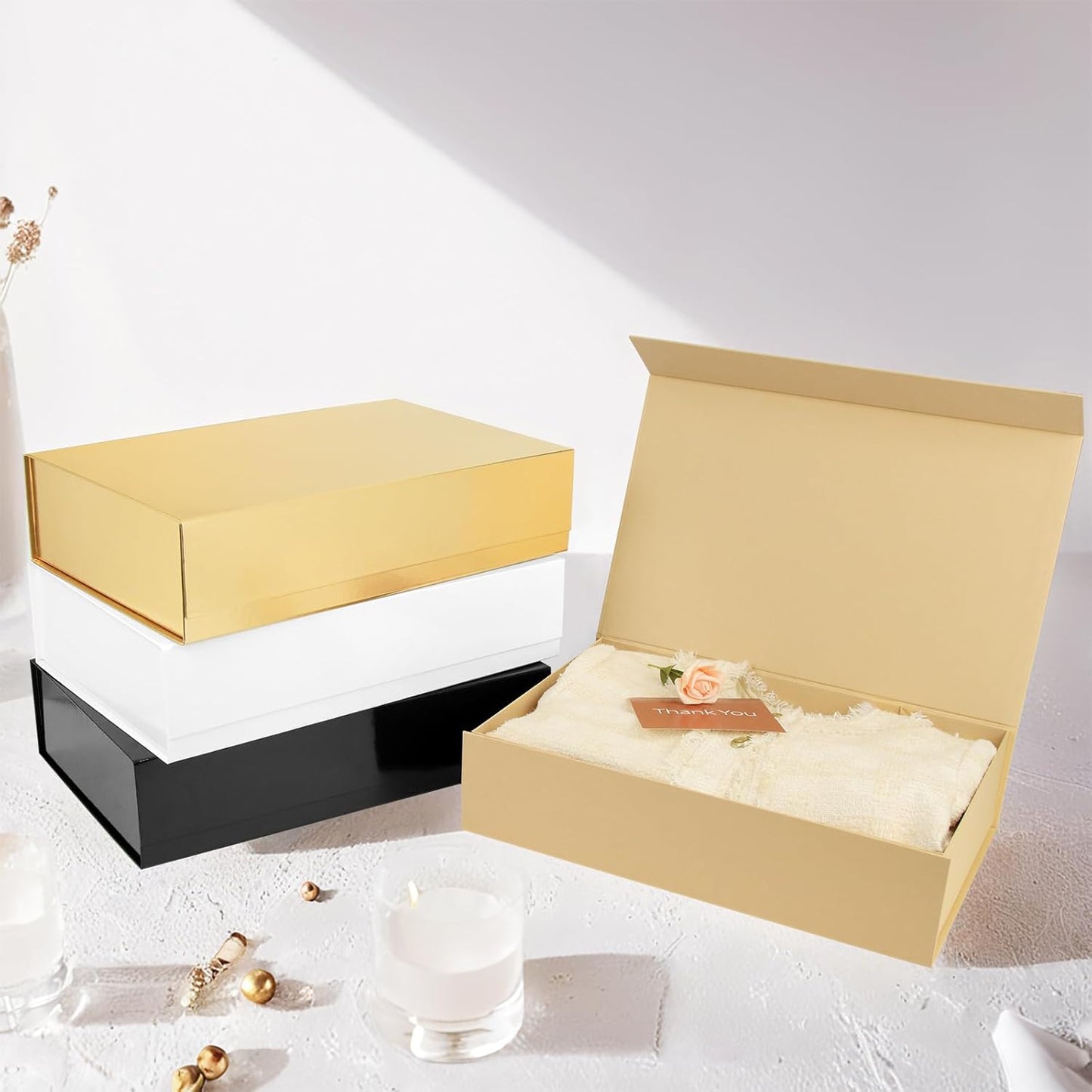 PACKHOME 6 Extra Large Gift Boxes 17.5x11.3x4.3 Inches, Sturdy Shirt Boxes with Magnetic Lids for Clothes and Large Gifts (Glossy Black)