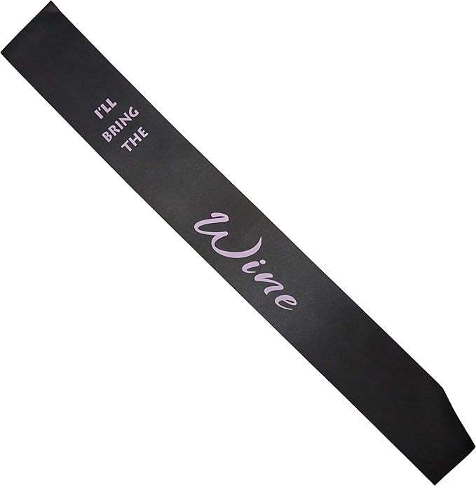 Funky Junque Bridal Sash Bachelorette Party Bridal Shower Gift - I'll Bring The - Wine (Black/Light Pink)