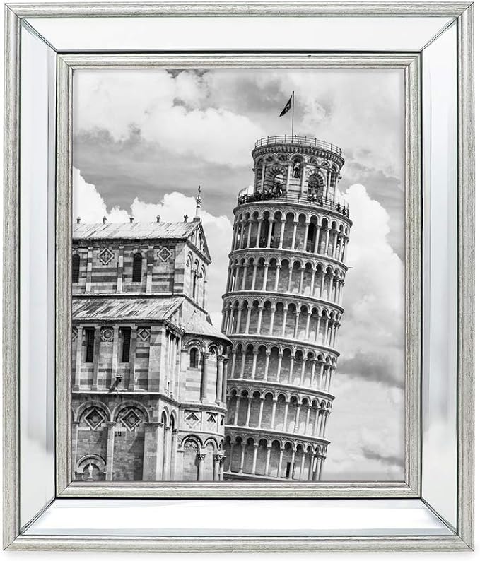 Isaac Jacobs 8x10 Silver Beveled Mirror Picture Frame - Classic Mirrored Frame with Slight Slanted Angle Made for Wall Décor Display, Tabletop, Photo Gallery and Wall Art (8x10, Silver)