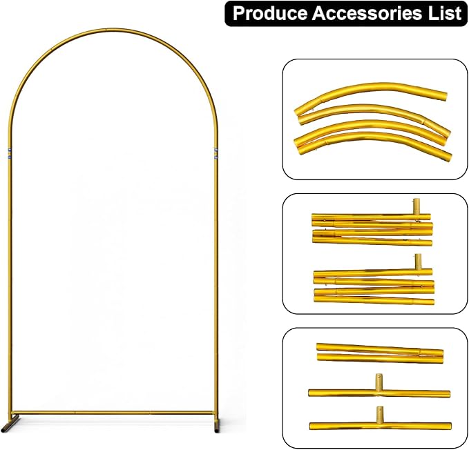 1 Sets Portable Metal Wedding Balloon Arch Stand(6FT), Backdrop Arch Stand for Baby Shower, Birthday, Parties, Anniversaries, Halloween, Christmas (Gold-6FT)