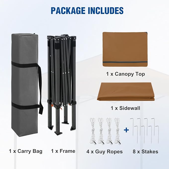 6x4 Pop Up Canopy Tent with One Wall Panel, Instant Portable Beach Canopy, Outdoor Tent with Carry Bag for Camping, Sports, Tailgating, Events, Khaki