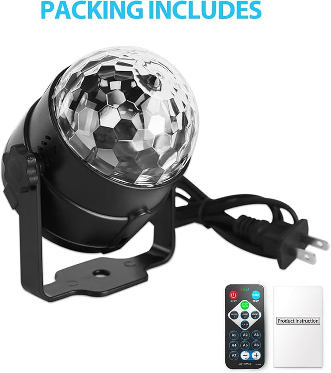 NEQUARE Disco Ball DJ Party Lights Sound Activated with Remote Control Strobe Lamp 7 Modes Stage Light for Home Room Dance Parties Karaoke Halloween Christmas Birthday Decorations -1 Pack