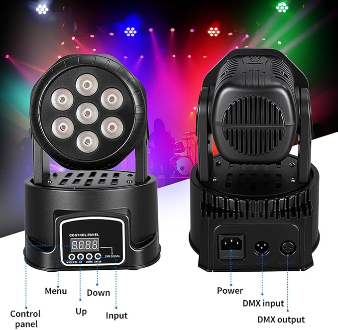MINGJIE Moving Head DJ Lights, 12 Colors 7x10W LED Wash Stage Spotlight with DMX & Sound Active, 540° Pan 180° Tilt, Disco Party Lights for Weddings Clubs Concerts Events Bars (4 Pack)