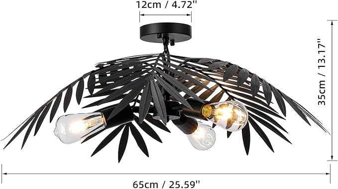 Newrays Vintage Black Tropical Coconut Leaves Ceiling Lighting Rustic Tree Lights Living Room Dining Room Bedroom Chandelier Fixtures