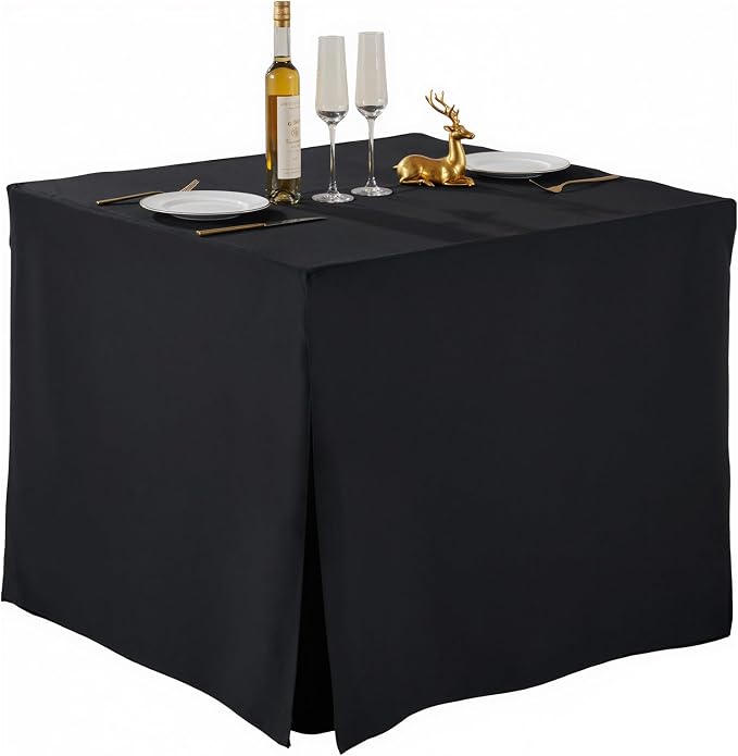 Shillance 1 Pack Black Square Tablecloth for 34x34 Inch Card Table Cover Waterproof Oil-Proof Spill-Proof Polyester Square Fitted Tablecloth for Wedding Parties Display Trade Show