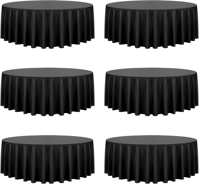 VEVOR Black Round Tablecloths 6 Pack, 120 Inches in Diameter, Stain- & Wrinkle- Resistant, Machine Washable Table Clothes, Polyester Fabric Table Covers for Wedding, Party, Banquet, Formal Events