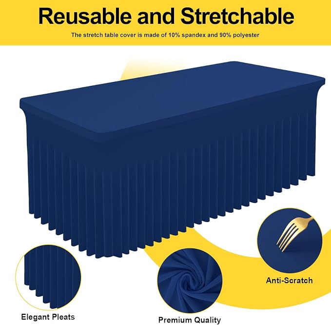 Smiry Spandex Tablecloth 2 Pack, Elastic Fitted Stretch Tablecloth for 4FT Rectangle Tables, Waterproof Washable Table Cover Skirt for Outdoor, Wedding, Banquet & Parties (Navy, 48Lx30Wx30H Inch)