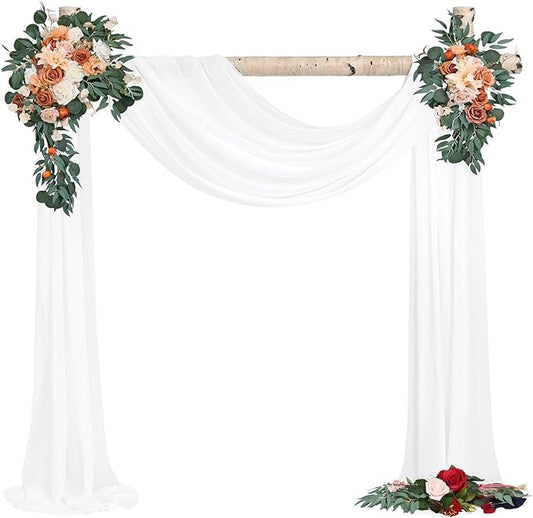Wedding Arch Draping Fabric,2 Panels 28" x18ft Cream White Wedding Arch Drapes for Ceremony Sheer Chiffon Fabric Drapes Arbor Drapery Decorations for Reception Party