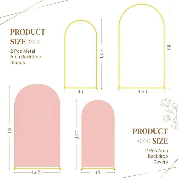 Toolterritary Metal Arch Backdrop Stand and Cover Set, 8FT, 7.2FT Party Backdrop, Easy to Assemble, Backdrop Stand for Parties, Birthday, Baby Shower
