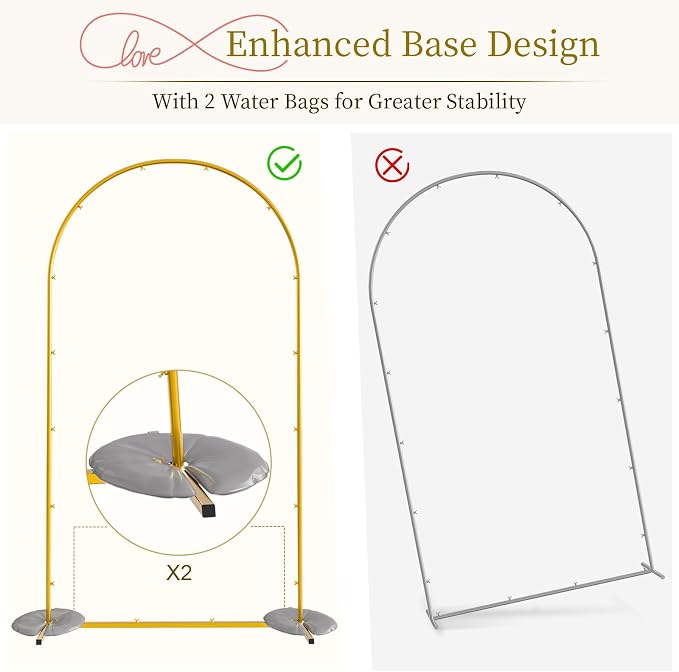 Snughome Arch Backdrop Stand, Set of 2 Metal Balloon Arch Stand (7.2FT+6FT), Gold Wedding Arch Frame for Party, Baby Shower, Holiday, Ideal for Balloon Flower