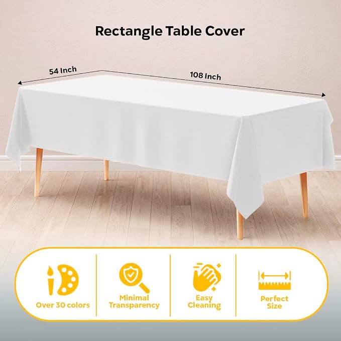 Exquisite White Tablecloths for Rectangle Tables 48 Pack Plastic Table Cloth Disposable 54" X 108" White Table Cloths Rectangle Tablecloth Plastic Tablecloths Rectangular for Party Supplies
