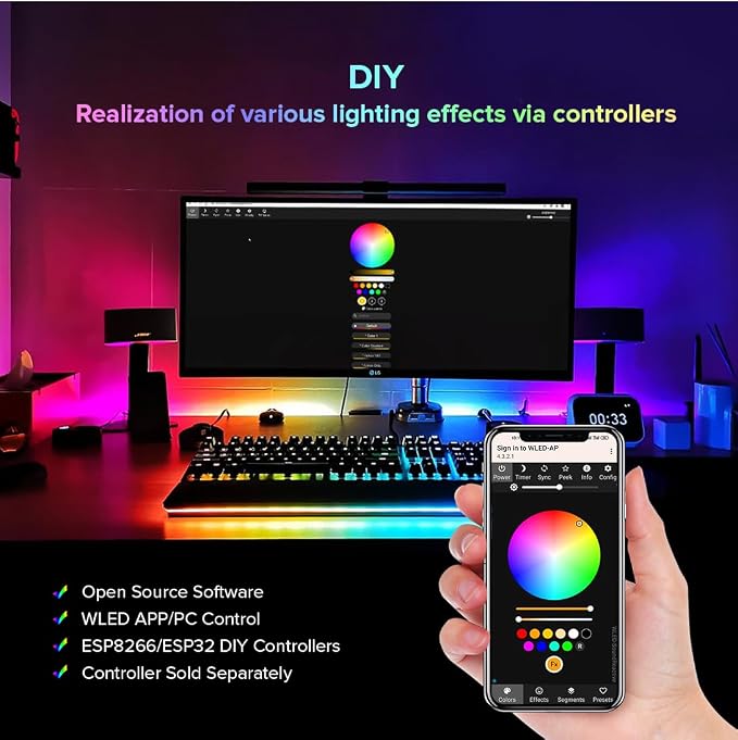 BTF-LIGHTING WS2812B IC RGB Pebble Pixel Seed String Roll Individual Addressable Chasing Color Smart Fairy String Light PVC Wire 2Pack 65.6FT 200LED DC12V for Christmas Decor(No Adapter or Controller)