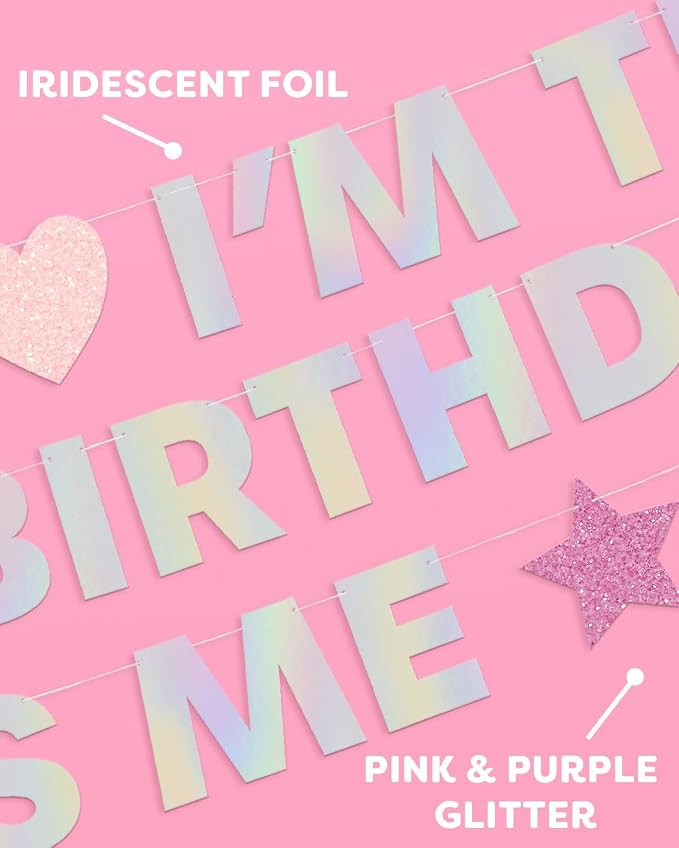 xo, Fetti Eras I'm The Birthday Girl Banner 5 Ft, Iridescent | Birthday Party Decoration, Bday Photo Booth Backdrop, Silver HBD Sign Supplies