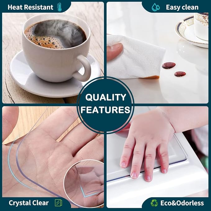 Wadrac Multisize Small PVC Clear Table Cover Top Protector-12x46 inch Heat Resistant Anti Scratch Plastic Cloths Rectangular Vinyl Non-Slip Desk Pad for Dresser Cover Top Coffee Table/Writing Desk