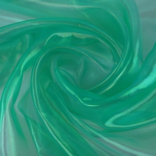 YYCRAFT Two Tone Sheer Organza Fabric by The Yard for Curtain Weddings Decor 2 Yards, Iridescent Teal