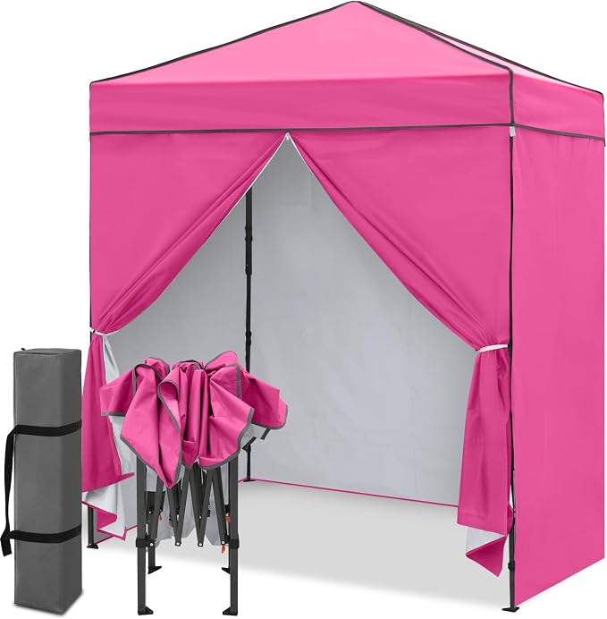 EAGLE PEAK 6x4 Instant Pop Up Canopy Tent with 4 Side Wall Panels, Straight Leg Sun Shelter, Portable Canopy with Carry Bag for Camping, Beach & Sports, Pink