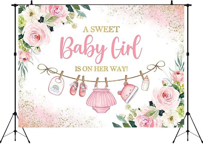 9x6ft Cute Clothes Baby Shower Backdrop for Boys a Sweet Baby Boy is on The Way Newborn Kids Pink Leaves Gold Dots Baby Shower Party Decorations Banner Supplies Photo Booth Props