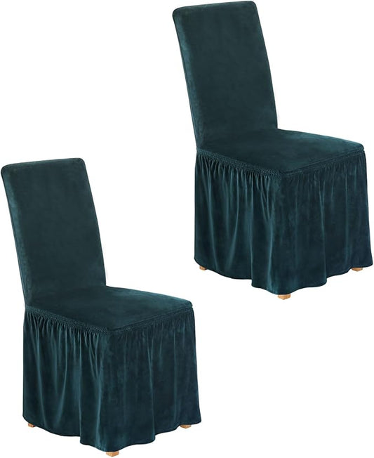 NICEEC Spandex Chair Covers for Dining Chairs Covers Set of 2 Unfitted Fabric Slipcovers for Furniture with Skirt Parson Chair Slipcovers Chair Protector for Kitchen Wedding Banquet(Dark Teal)
