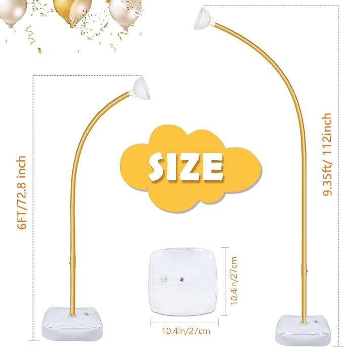 AerWo Lighted Balloon Arch Kit 9.35FT & 6FT, Free Bending Half Balloon Arch Stand with Base, Floor Gold Balloon Arch Frame for Wedding Birthday Party Baby Shower Yard Lawn Home Christmas Decorations
