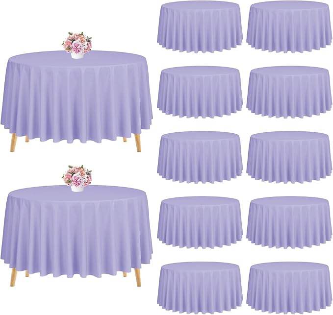 Pesonlook 12 Pack Lavender Round Tablecloth-120 Inch Lavender Table Cloth Polyester Round Table Cover Washable Fabric Table Cover for Wedding/Party/Banquet/Dining/Buffet Table(Lavender/120 Inch)