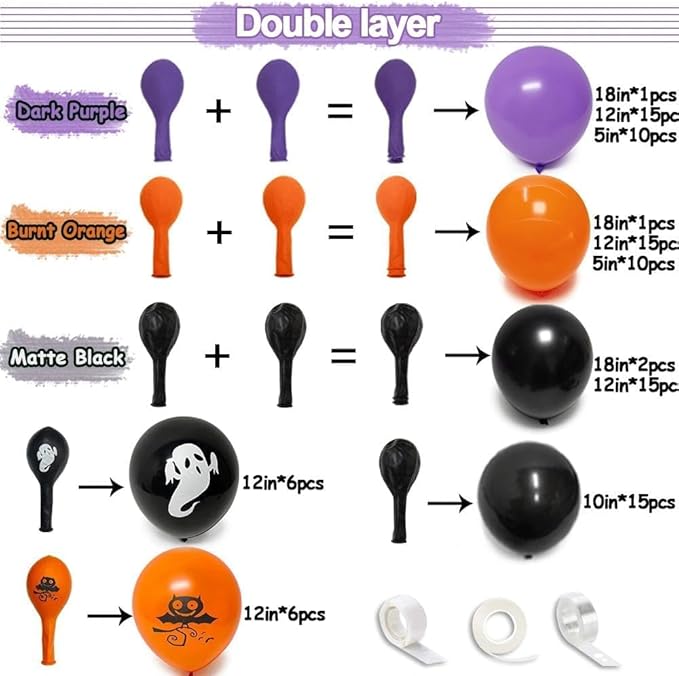 Purple Orange Balloon Arch Kit, Double Stuffed Purple Lavender Orange Black Balloon Garland for Basketball Sport Theme Birthday Race Car Magic Graduation Baby Shower Party Decorations