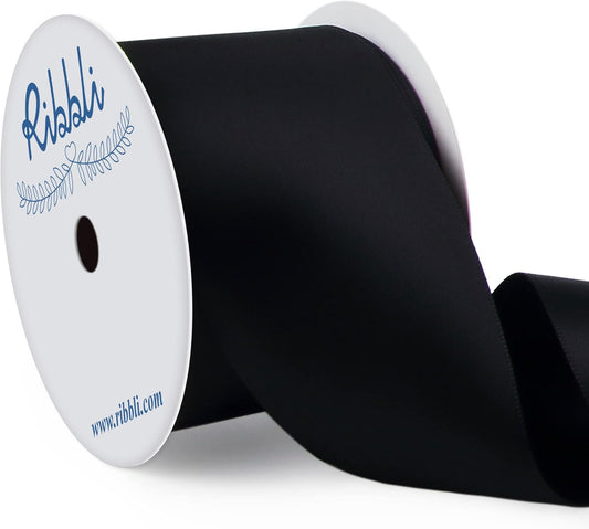 Ribbli Black Double Faced Satin Ribbon, 2” x Continuous 10 Yards,Use for Bows Bouquet,Gift Wrapping,Floral Arrangement,Wedding Decoration