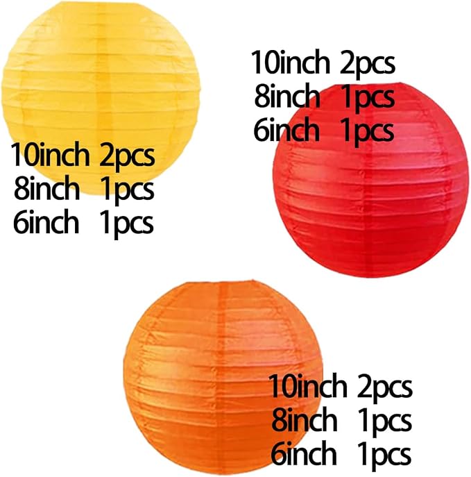 CC wonderland zone 12pcs Red Orange and Yellow Paper Lanterns,Hanging Paper Lanterns for Thanksgiving Firefighter Party Decoration