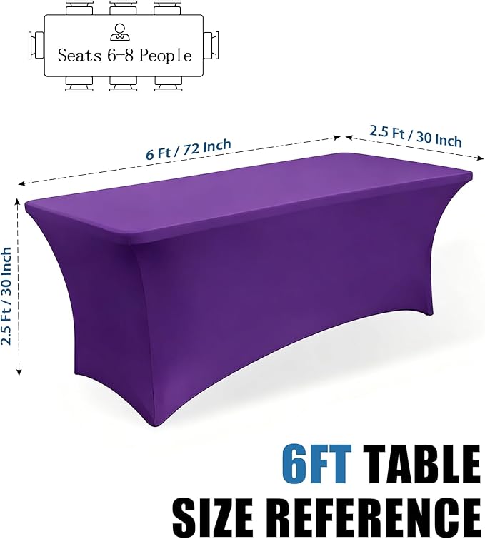 6FT Purple Table Cloth - 2 Pack Fitted Stretch Rectangle Spandex Tablecloth, Washable Table Cover for Party, Picnic, Wedding, Banquet, Birthday and Festival(30" x 72")