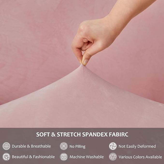 NICEEC Spandex Chair Covers for Dining Chairs Covers Set of 4 Removable Dining Room Chair Covers with Skirt Parson Chair Slipcovers Washable Chair Protector for Kitchen Wedding Banquet(Pink)