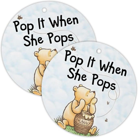 Honey Bear Pop It When She Pops Pooh 30pk 2.5” Hang Tags Champagne Tags for Baby Shower Labels Tie Ribbon On with Holes Butterly