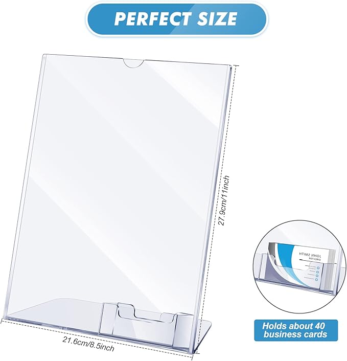 Vicenpal Acrylic Flyer Stand Sign Holder with Business Card Holder 8.5 x 11 Clear Brochure Display Stand with Business Card Pocket for Magazine Pamphlet Booklets Menu Desktop(2 Pcs)