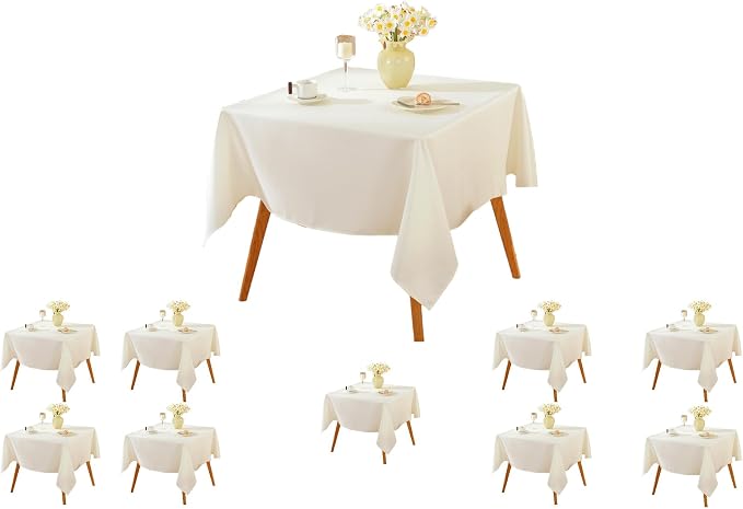 10 Pack Square Tablecloth 70 x 70 Inch Ivory Tablecloth, Polyester Fabric Washable Table Cloth for Home, Party, Wedding or Restaurant Use.