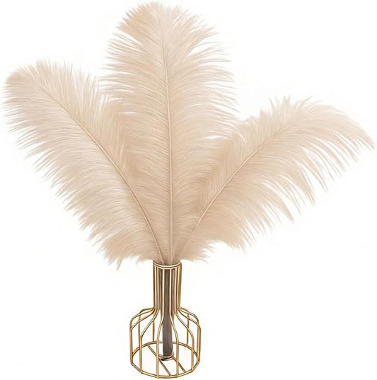 10pcs Natural Ostrich Feather Craft 14-16inch(35-40cm) Plume for Wedding Centerpieces Home Decoration DIY（Champagne, 10Pcs 14-16inch)