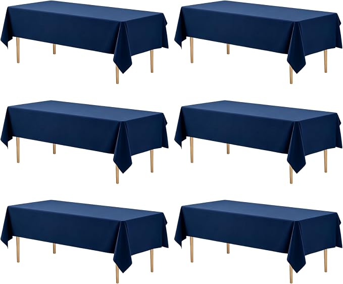 WIGENIUS 6 Pack Blue Table Cloth Rectangle Tablecloths 60X102 Inch,Polyester Table Cloth for 6 Foot Rectangle Tables,Wrinkle Resistant Washable Fabric Table Covers for Party,Wedding Banquet